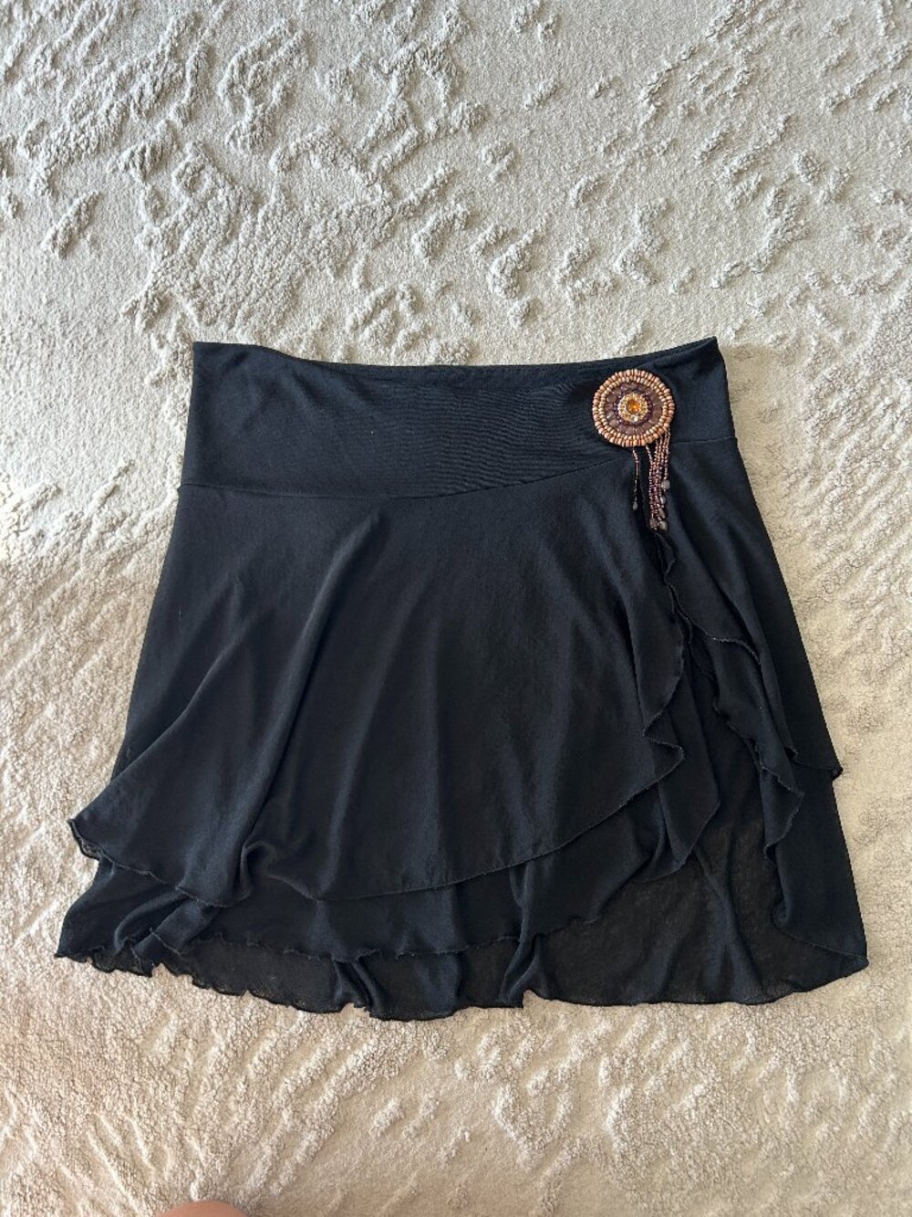 Vintage Beaded Black Ruffle Swim Cover-Up Skirt (Fits L/XL)